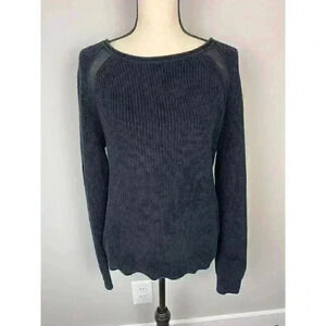 Vince Raglan Suspension Knit Sweater Sheer Detail Black Womens Sz L